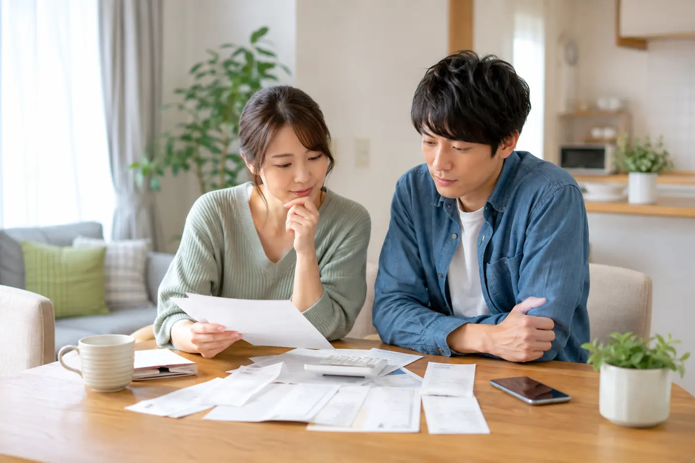 毎月の支出を確認する日本人カップル